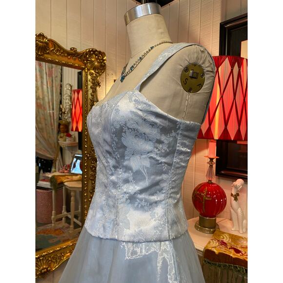 vintage 1990s ice blue prom dress corset top chiffon skirt s/m 90s formal 27 - Picture 7 of 11
